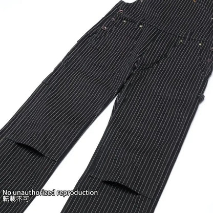 【819】12ozブラックウォバッシュ ダブルニーオーバーオール／ブラック