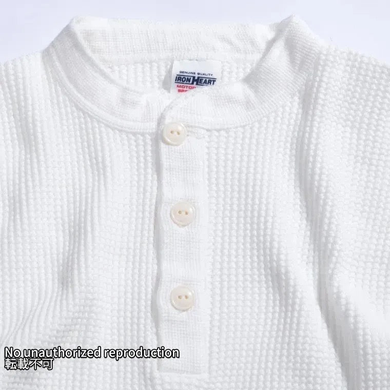 【IHTL-1213】ヘビーサーマル ヘンリーネックロングTシャツ／ホワイト
