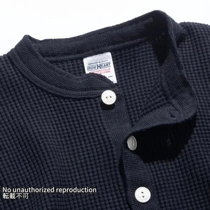 【IHTL-1213】ヘビーサーマル ヘンリーネックロングTシャツ／ブラック