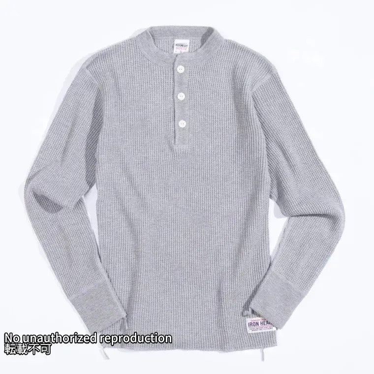 【IHTL-1213】ヘビーサーマル ヘンリーネックロングTシャツ／グレー