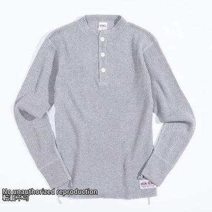【IHTL-1213】ヘビーサーマル ヘンリーネックロングTシャツ／グレー