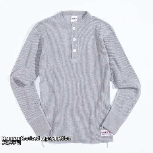 【IHTL-1213】ヘビーサーマル ヘンリーネックロングTシャツ／グレー