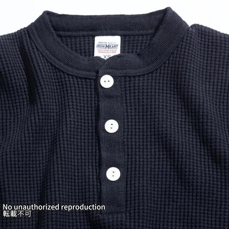 【IHTL-1213】ヘビーサーマル ヘンリーネックロングTシャツ／ブラック