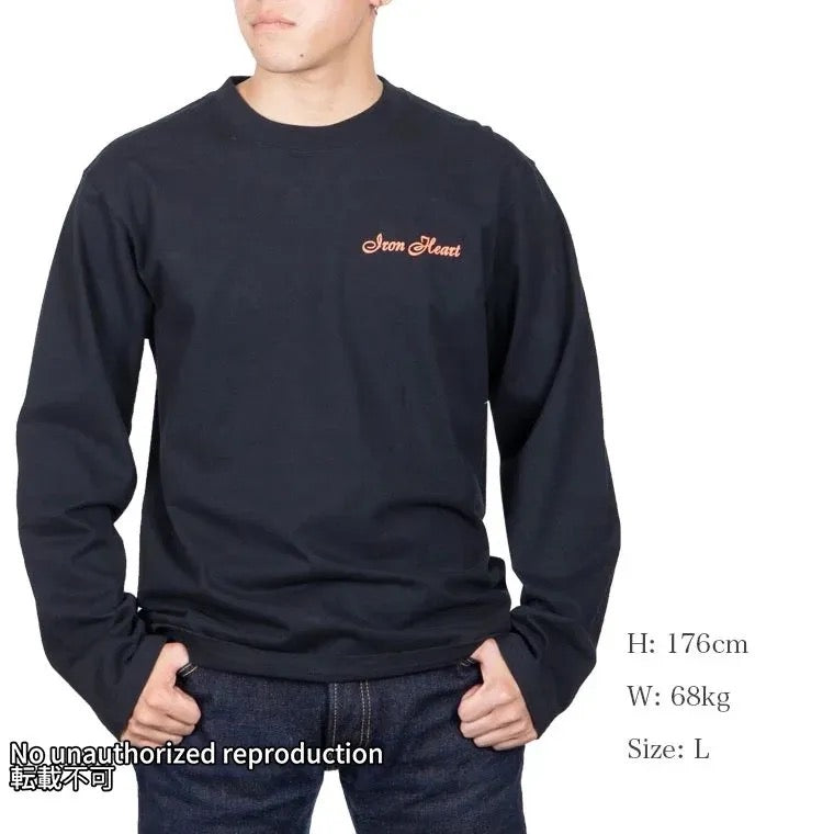 【IHTL-2301】7.5ozループウィールクルーネック長袖Ｔシャツ／ブラック