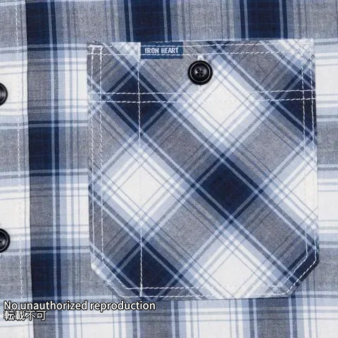 マドラスチェック半袖ワークシャツ／ブルー[インディゴ]