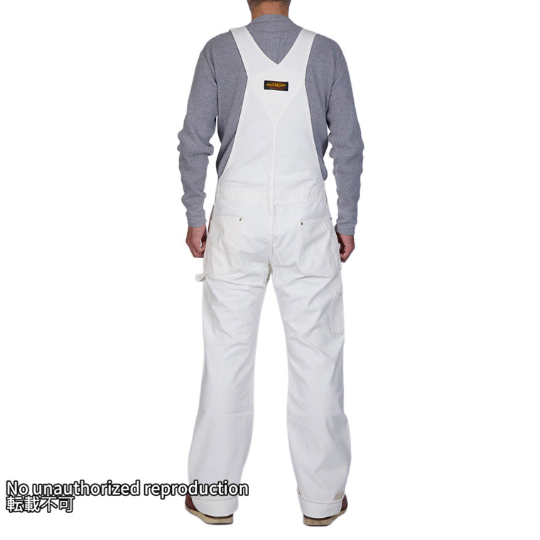10.5ozホワイトヘリンボン ダブルニーオーバーオール／ホワイト